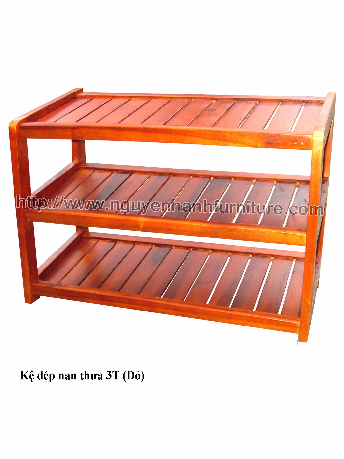 Name product: 3 storey Shoeshelf with sparse bladesn (Red) - Dimensions: 62 x 30 x 45 (H) - Description: Wood natural rubber